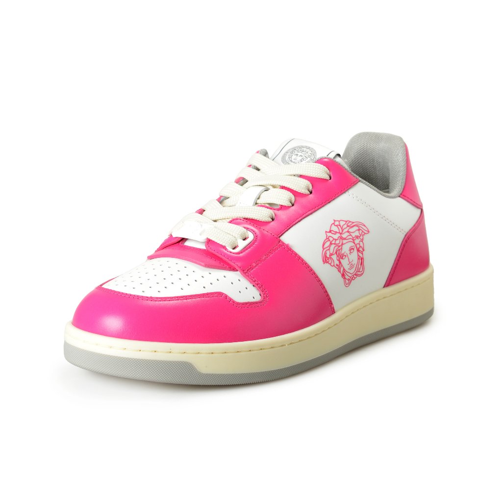 Versace Women's Medusa Logo White & Pink Leather Sneakers Shoes Us 8 It 38